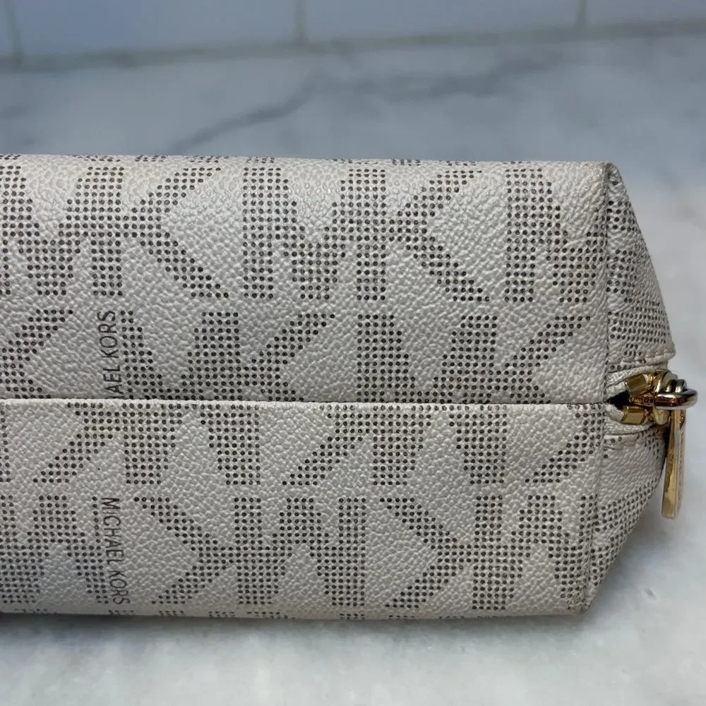 Michael Kors Cosmetic Bag Coated Canvas Signature Logo Travel Case